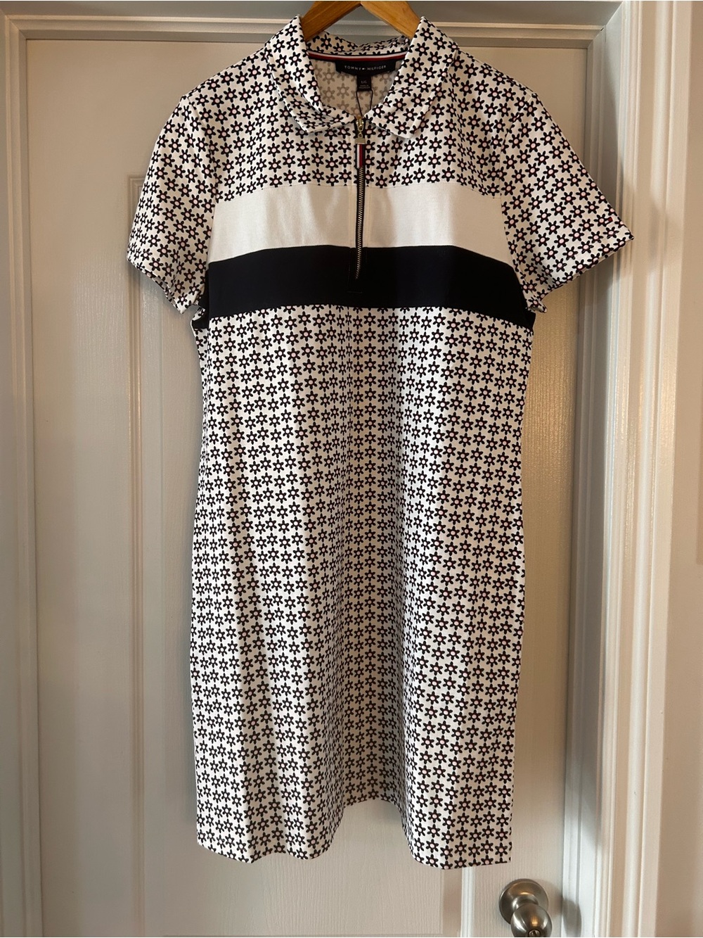 Tommy Hilfiger Black & White Geo Polo Zip Mini Dress